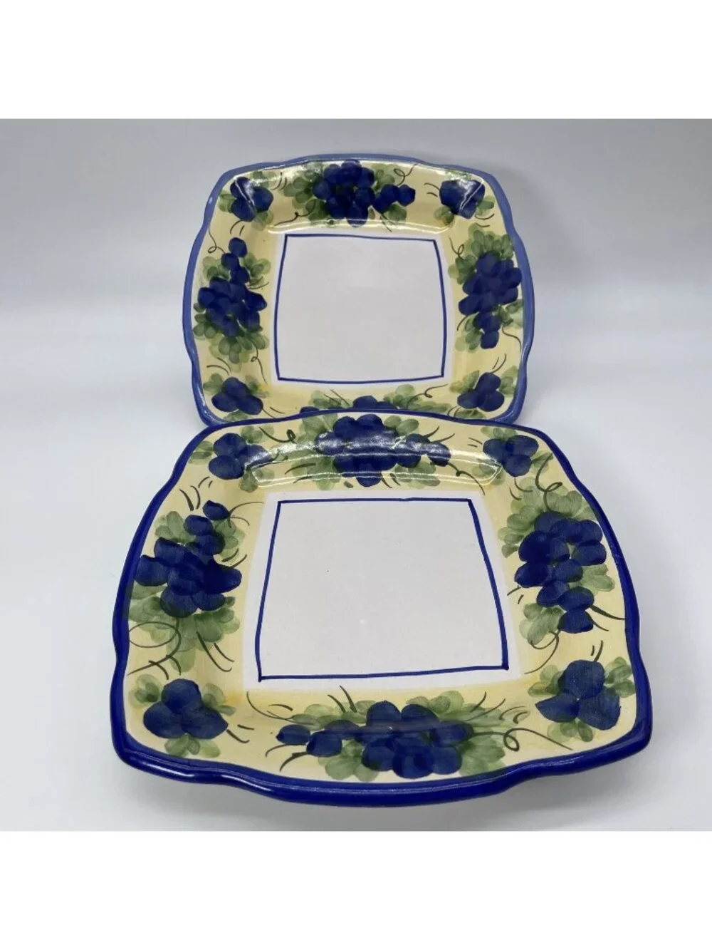 SOLIMENE Vietri Made In Italy Grape Salad Plates 7 1/2” Square Set Of Two 2) EUC